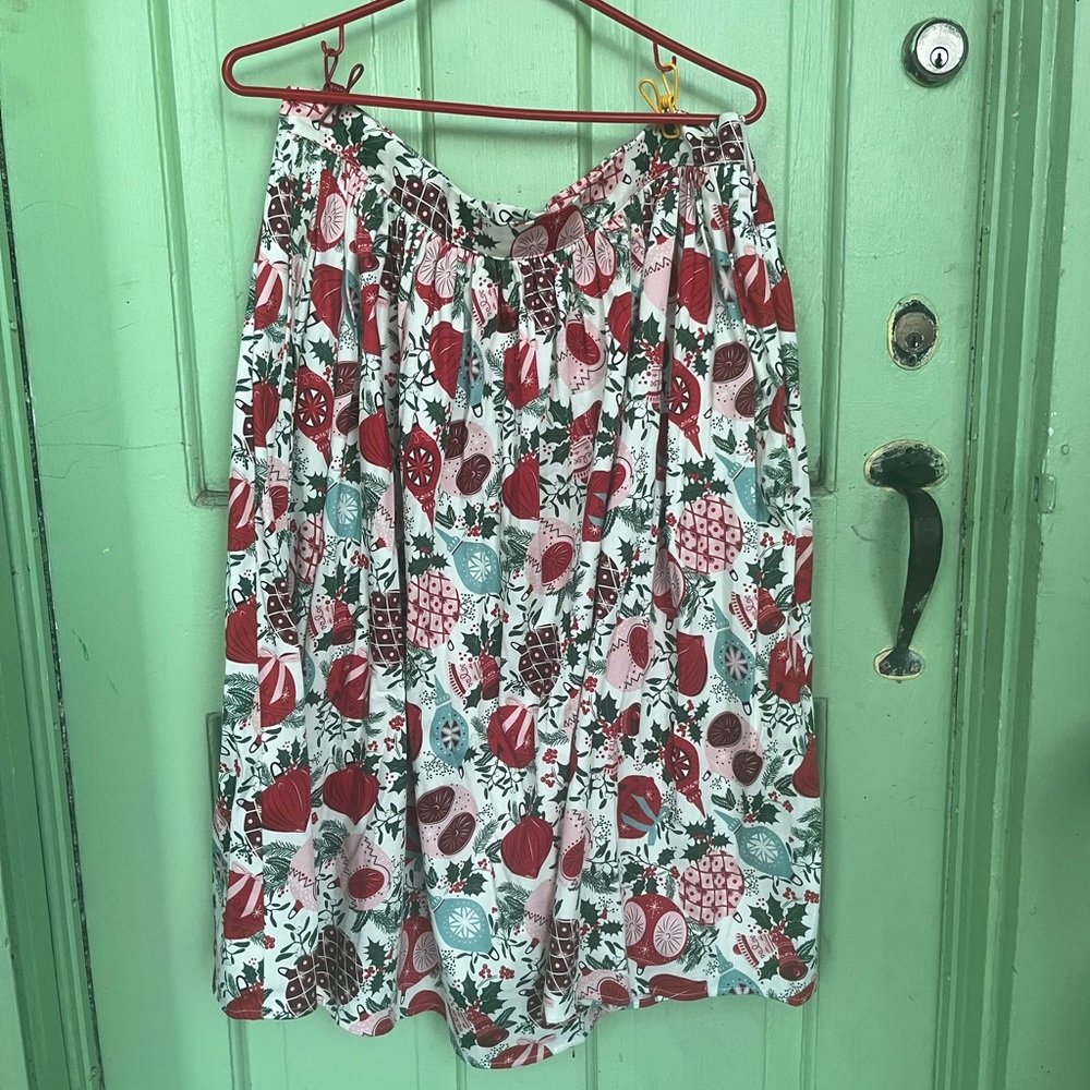 Collectif Red and Green Milla “Deck the halls” flared skirt-holiday fashion